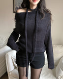 Vine Strap Off-Shoulder Two-Way Knit Scarf Set