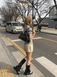 Chori Small Check Shirring Pintuck Puff Short Sleeve Shirt