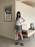 Roba Embossed Pearl Button Short Sleeve Blouse