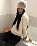 Luyou pocket knit hooded zip-up