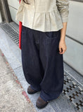 Maroon Side Button Wide Denim Pants