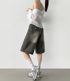 Backpoint Pocket Washing Bermuda Scratch Knee Length Denim Pants