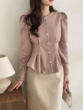 Sophian Wool Peplum Pintuck Jacket Blouse