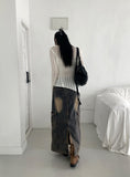 Parform Vintage Washing Long Denim Skirt