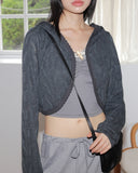 Roching lace duffel button crop hood cardigan