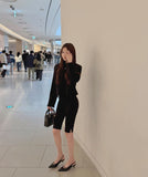 Capri Half-Length Banding Hem Slit Cotton Slacks Pants
