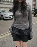 Kibe Ribbon Shirring Wool Tencel T-Shirt