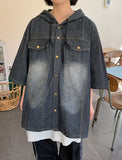 [unisex] Ryuhu Vintage Denim Hood Short Sleeve Shirt
