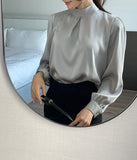 Huberin Satin Pintuck Ribbon Tie Blouse