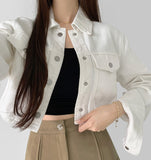 Vintage Washing Pocket Crop Denim Jacket