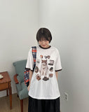 [unisex] Sosense Cat Print Color Matching Over Short Sleeve Tee