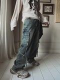 Tin washed strap cargo denim