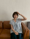 Olbe Layered Ribbon Short Sleeve Blouse