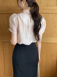 Byen Twist Scarf Short Sleeve Blouse