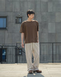 Slub Half U-Neck Short Sleeve T-Shirt