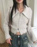 Ar Big Collar Fur Angora Two-Way Knit Zip-up