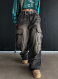 (UNISEX) Vintage Deki Washing Cargo Denim Pants