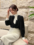 Mood Tie Color Matching Puff Blouse