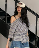 Multi stripe strap off-shoulder short sleeve