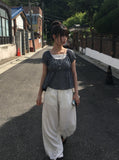 Epu Check Short Sleeve Seersucker Blouse