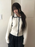 Tack Color Matching Collar Wool Knit Cardigan