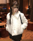 Neyu collar wool fluffy quilted fur half jacket