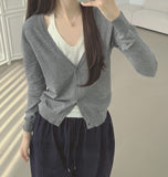 Soft Halterneck Sleeveless Fake Layered Point Knit Cardigan