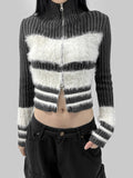 45% Wool) Robed Color Matching Knit Zip-Up