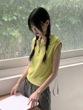 Miut Linen Twist Collar Half Zip-up Vest