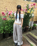 [Muffler SET] Lensa Dot Print Lace Off-Shoulder Short Sleeve T-Shirt