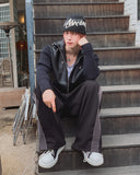 Don't Leather Knit Color Matching Hood Zip-Up