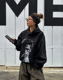 B-Pit Print Snap Balloon Crop Hoodie