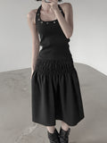 Seersucker smocked midi skirt