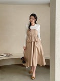 Rail Color Matching Knit Shirring Pin Tuck Flare One Piece
