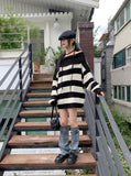 Dolce boxy stripe off-shoulder long sleeve knit