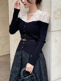 Shuel Lace Puff Color Matching Knit Cardigan