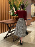 Elian Jacquard Pattern Flare Banding Skirt
