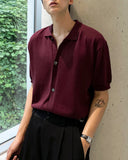 Linen collar short sleeve cardigan