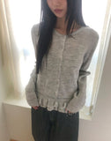 [Sleeveless SET] Lejong Punching Frill Long Sleeve Knit Sleeveless Cardigan Set