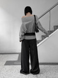 Belt set snap wide pintuck slacks