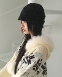 Leku Snowflake Nordic Cable Bell Fur Knit Zip-up