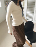 Robeil Twist Wrap V-neck Ribbed Long Sleeve Knit