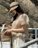 Bubble Puff Balloon Jacquard Tee Blouse