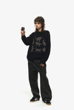 Wide one tuck denim pants