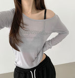 Print Lettering See-through Long Sleeve T-shirt