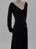 Mutton Sleeve Deep V-Neck Long T-Shirt