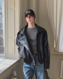 Zadon High-Neck Overs Fit Leather Jacket