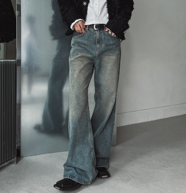 【2plan】Cool edge sandwashed bootcut denim 