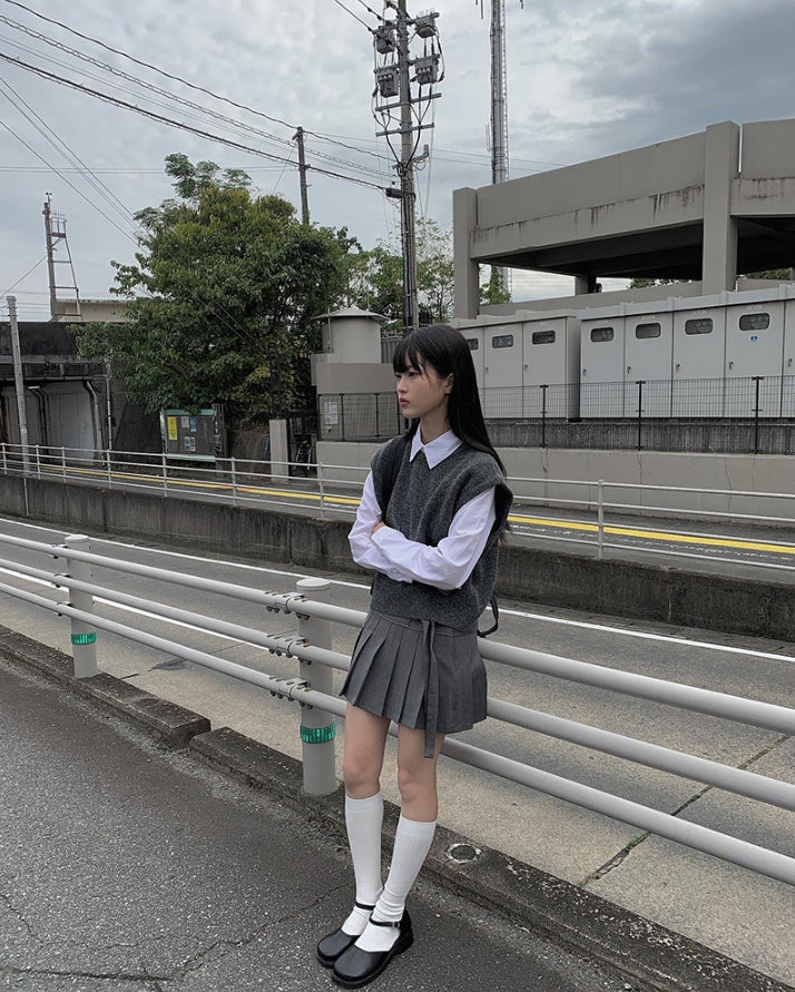 【Anyone more】Dachi belted mini pleated skirt Anyone more (エニワンモア) - ダチベルトミニプリーツスカート