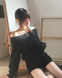 Potic Rivet Pocket Pile Off Shoulder Zip-up